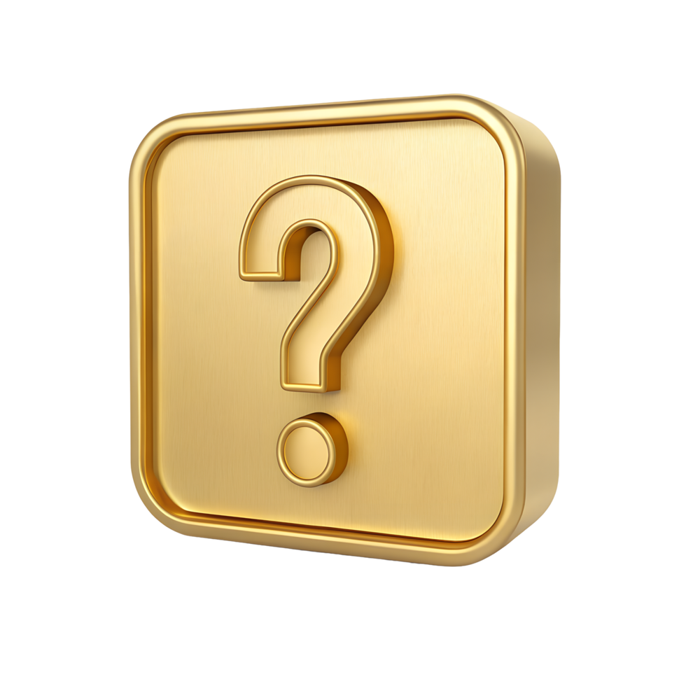 Golden 3D Question Mark Icon in Square Button FAQ Help Inquiry Concept png