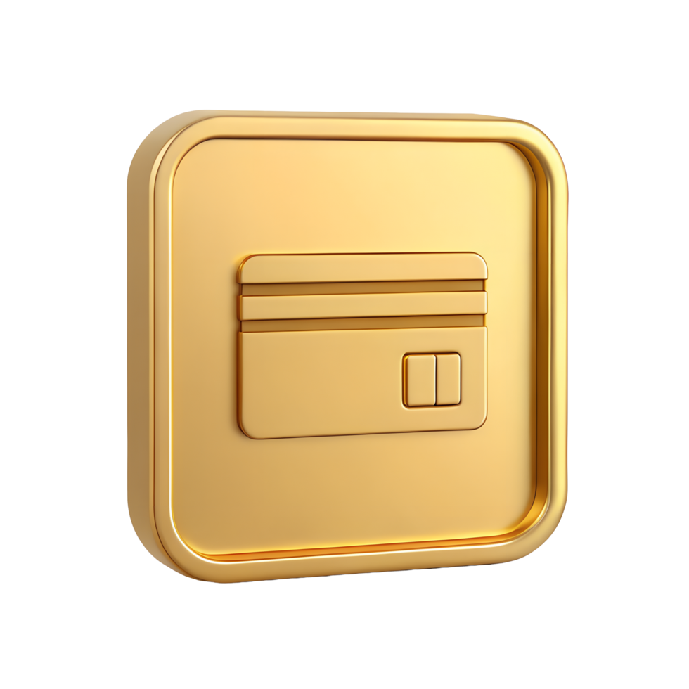 Golden Credit Card Icon in Square Frame 3D Render Finance Banking Payment png