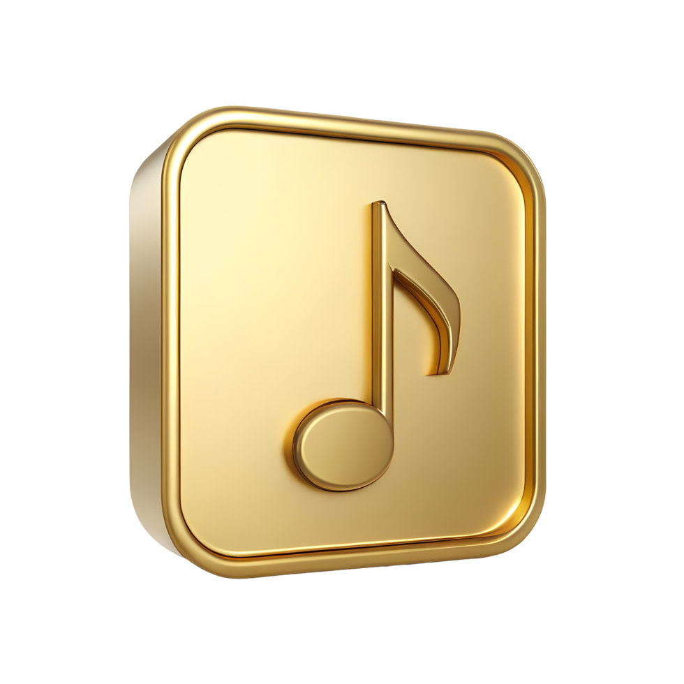 3D Golden Music Note Icon on Square Button Luxury App Design Element png