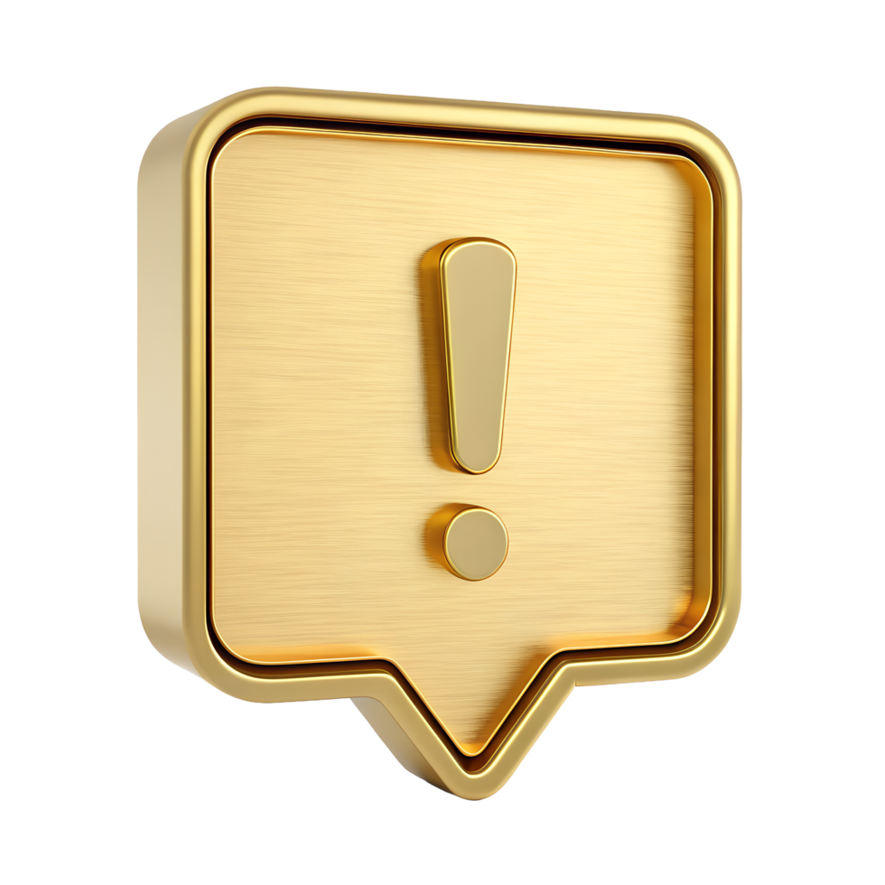 Gold 3D Exclamation Mark Icon Notification Alert Important Message Warning Sign Metallic Shiny png