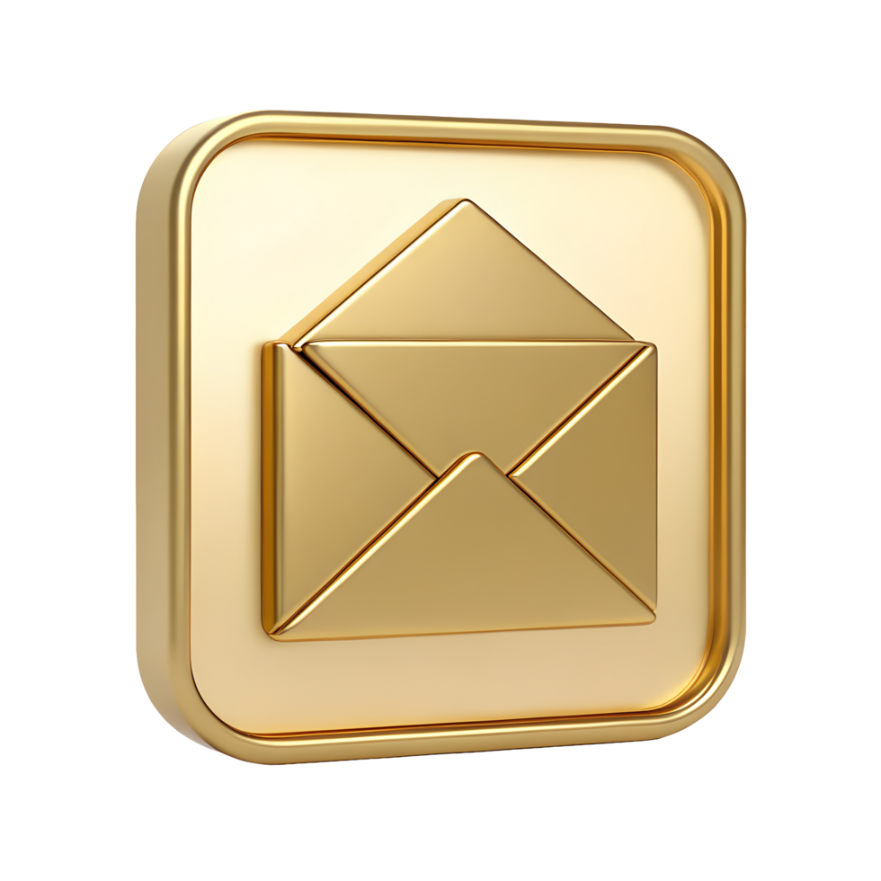 Gold Envelope Icon 3D Render Luxury Email Symbol Golden Mail Message App Design Element png