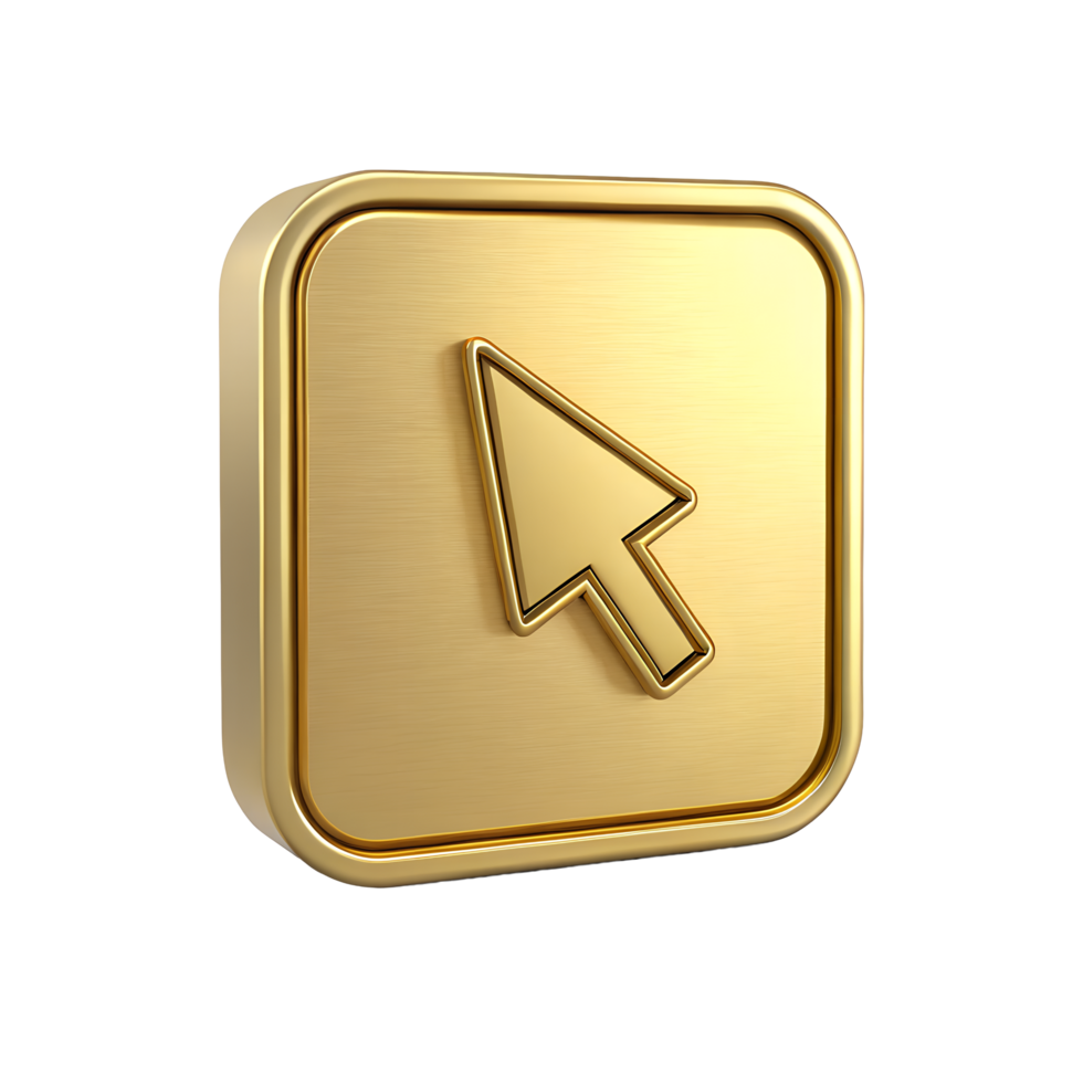 oro cursor icono en cuadrado botón 3d hacer prima hacer clic web diseño elemento png