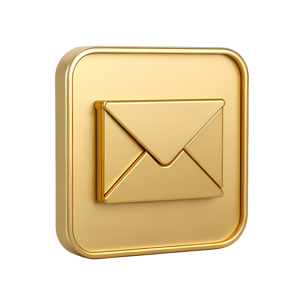 Gold 3D Render of Email Icon Square Button Message Communication Inbox Notification New Message png