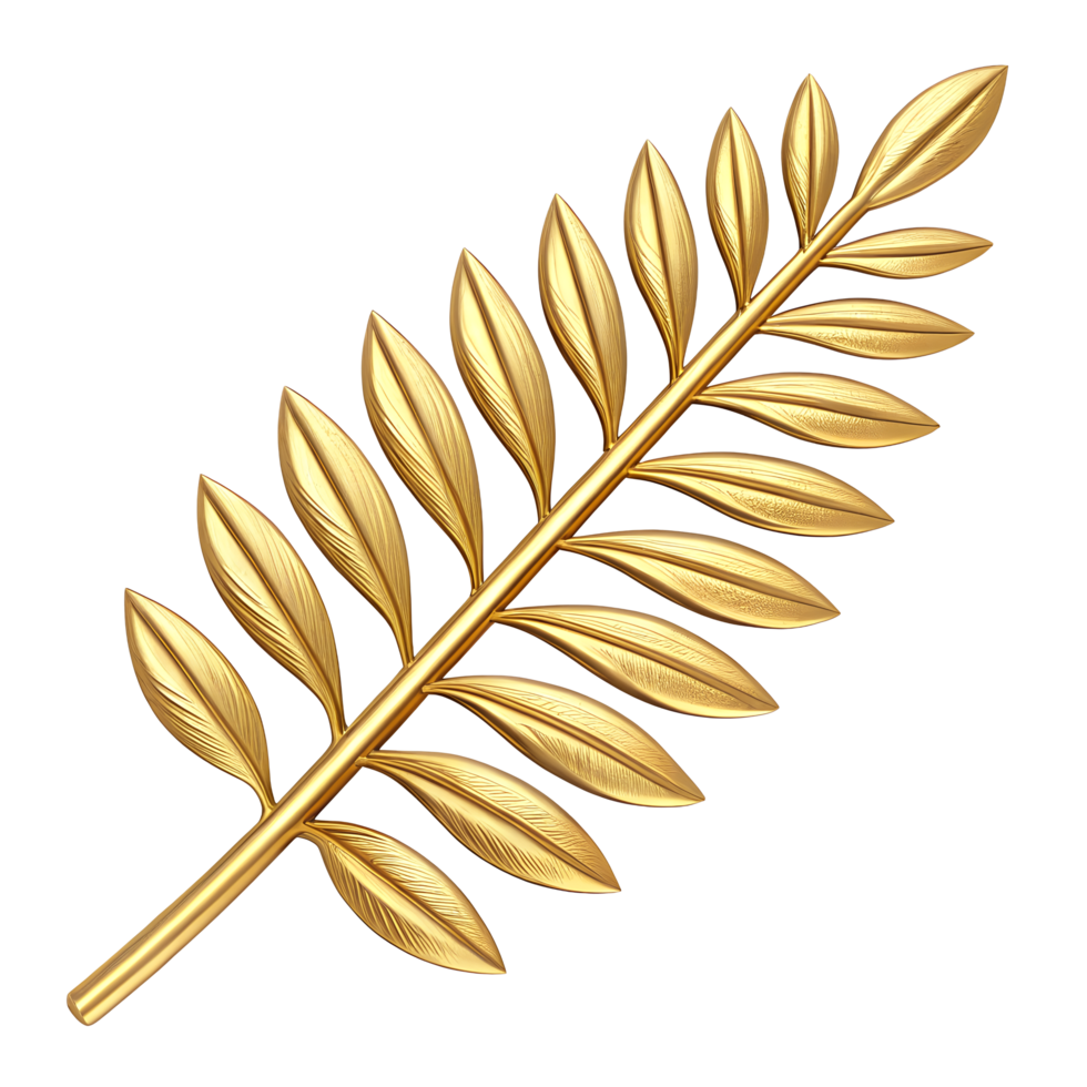 Elegant golden branch luxury gold leaf 3d render isolated transparent background botanical design png