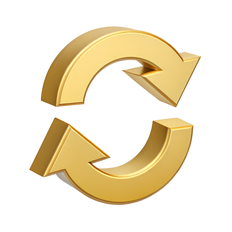 3D Golden Circular Arrows Refresh Repeat Recycle Symbol Illustration png