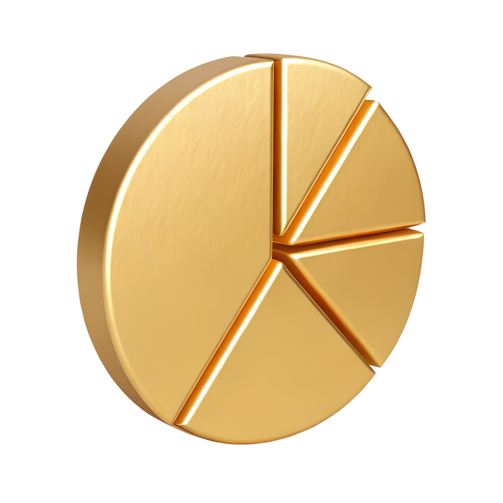 3D Golden Pie Chart Graphic Five Sections Business Data Financial Success Investment Strategy png