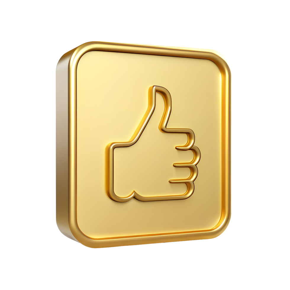 3D Golden Thumbs Up Icon Approval Positive Feedback Like Button Social Media Gold Square Button png