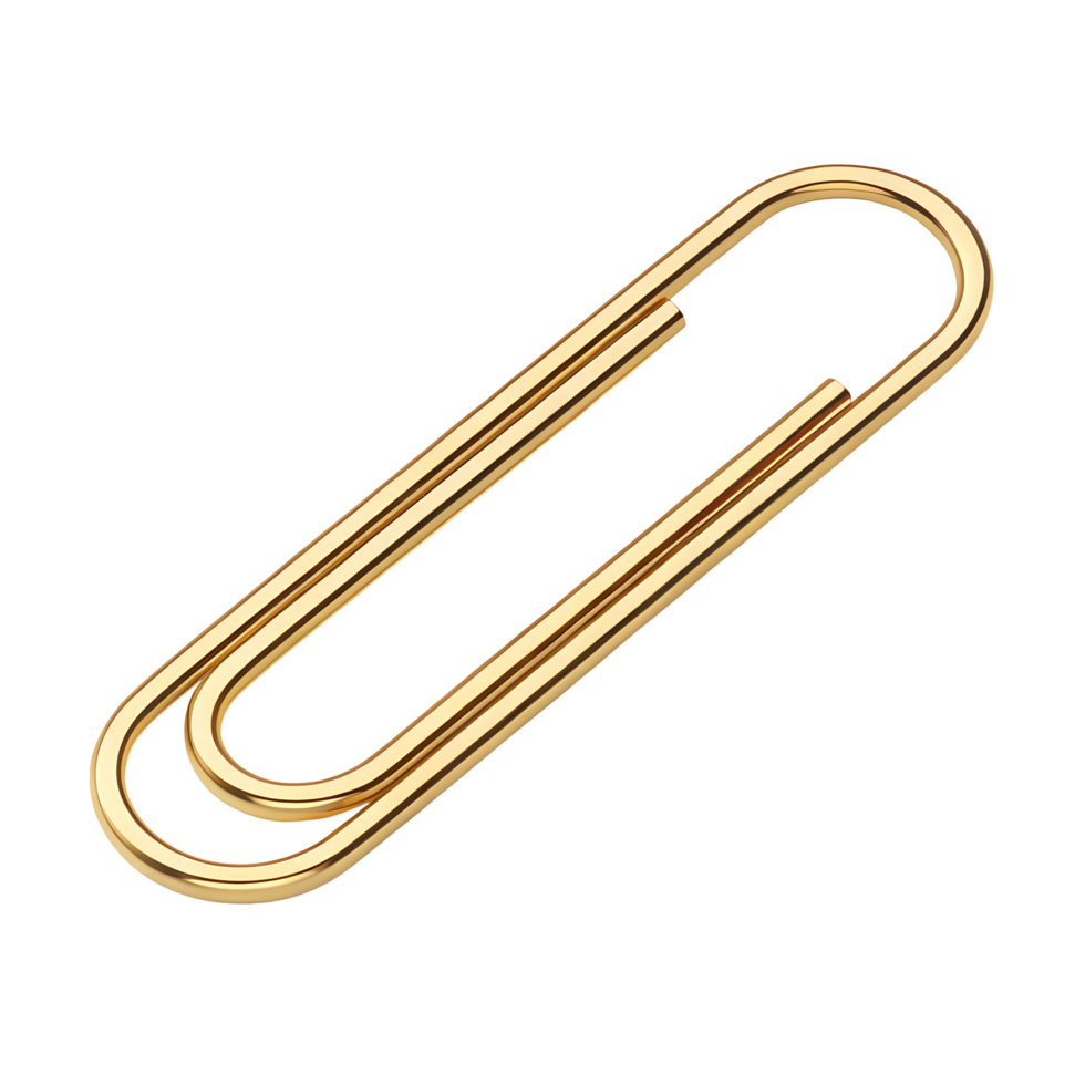 Gold Metal Paperclip Office Supply Stationery Close up Studio Shot Luxury Elegant Design Shiny png