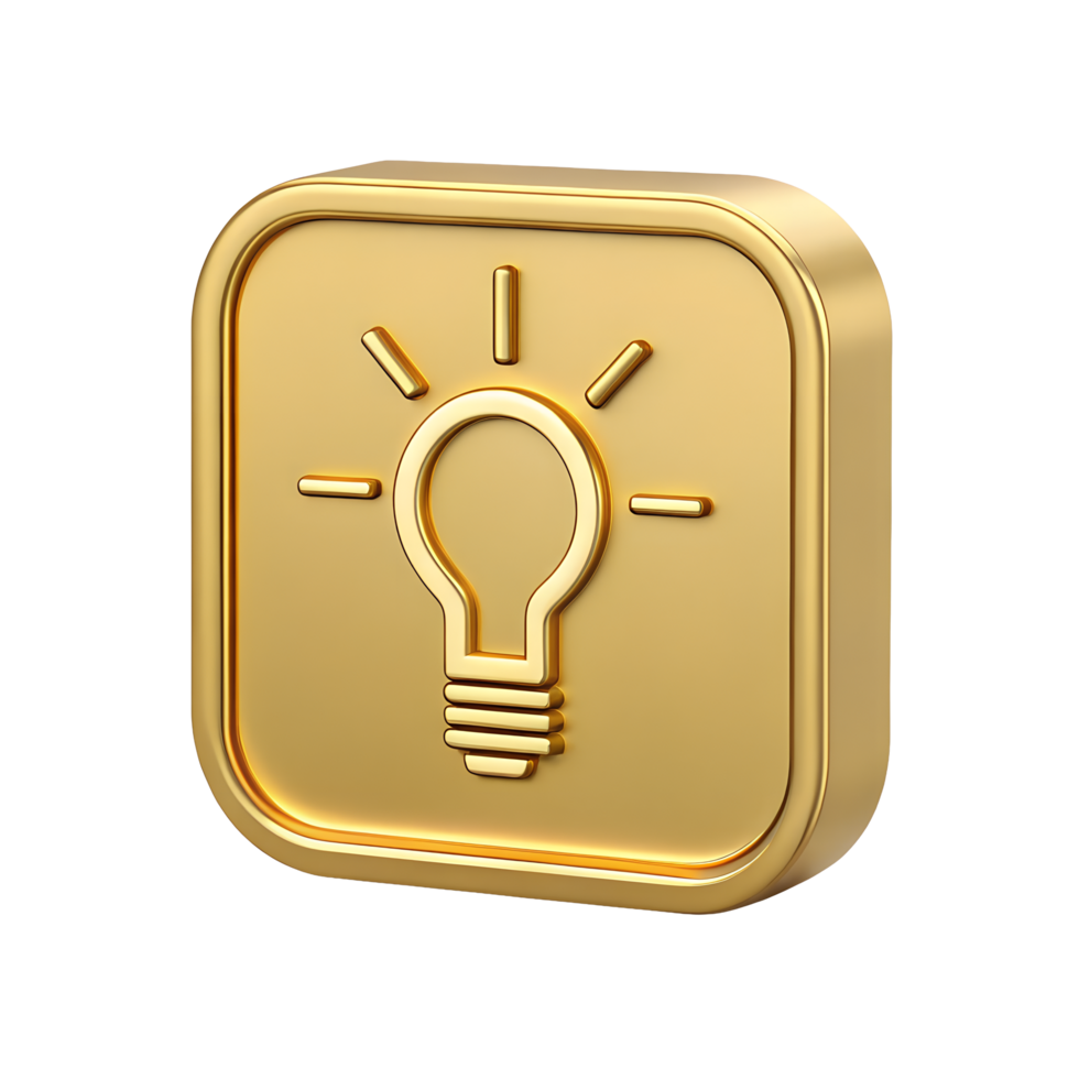 Golden Square App Icon with Illuminated Lightbulb Symbol Idea Innovation and Solution Concept png