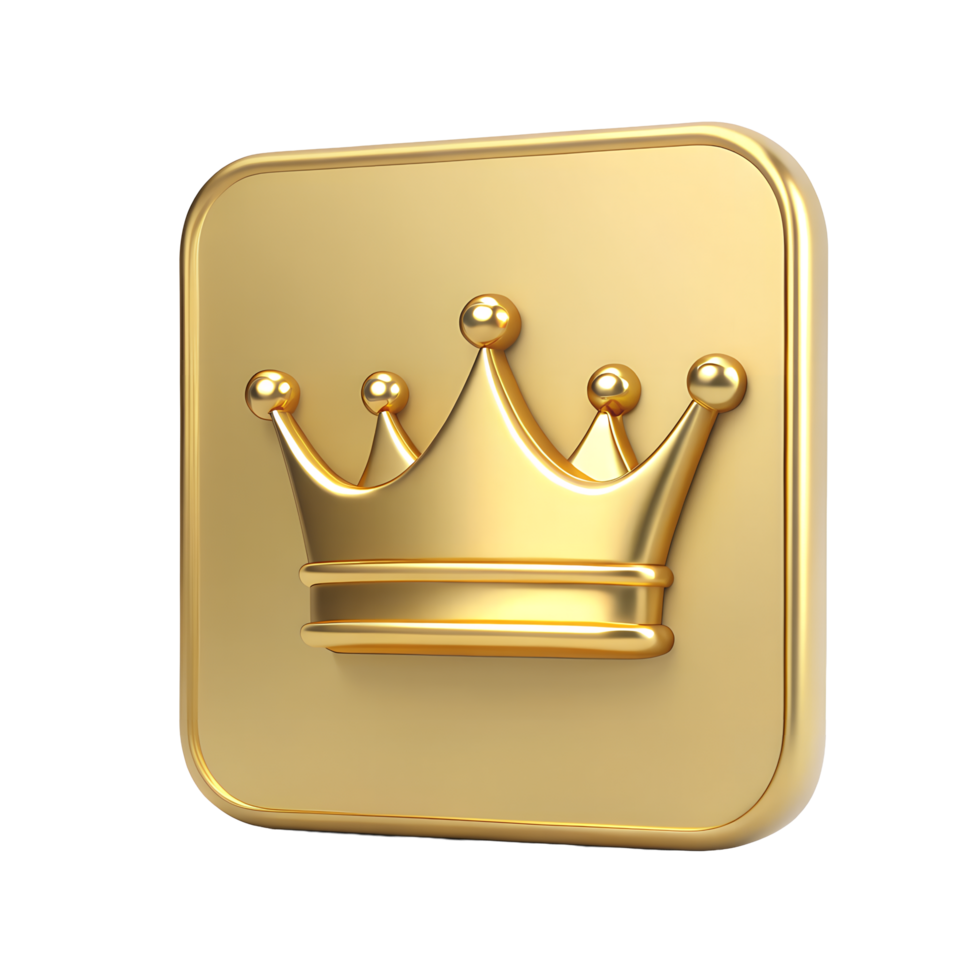 Golden Square Button Icon with 3D Crown Royalty Winner Luxury Achievement Award png