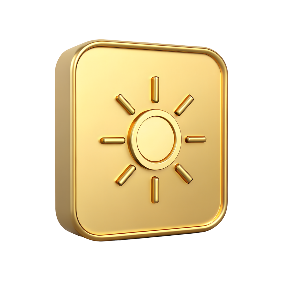 Golden Sun Icon 3D Render Square Button Summer Shiny App UI Element png