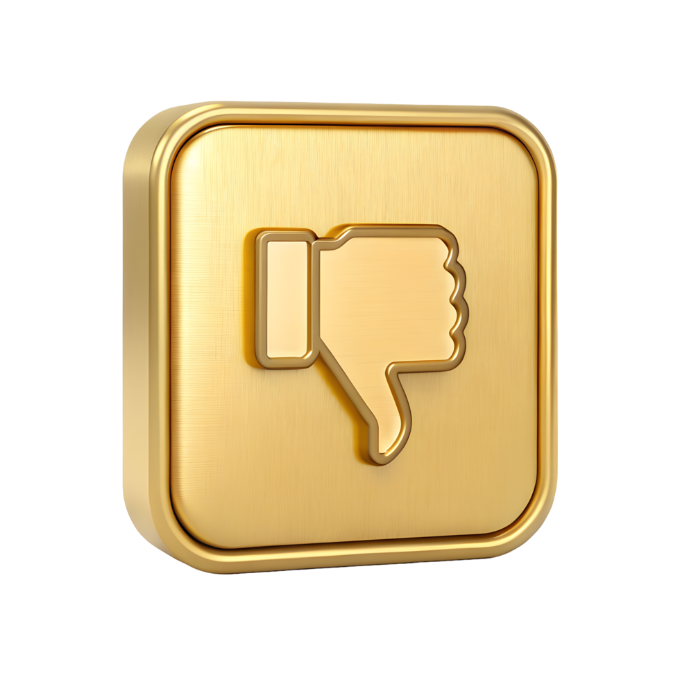Gold 3D Render of Thumbs Down Button Negative Feedback Icon Dislike Symbol png