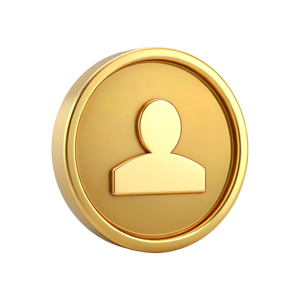 Gold User Profile Icon 3D Render Premium Membership Circular Badge Golden Medallion Avatar Symbol png