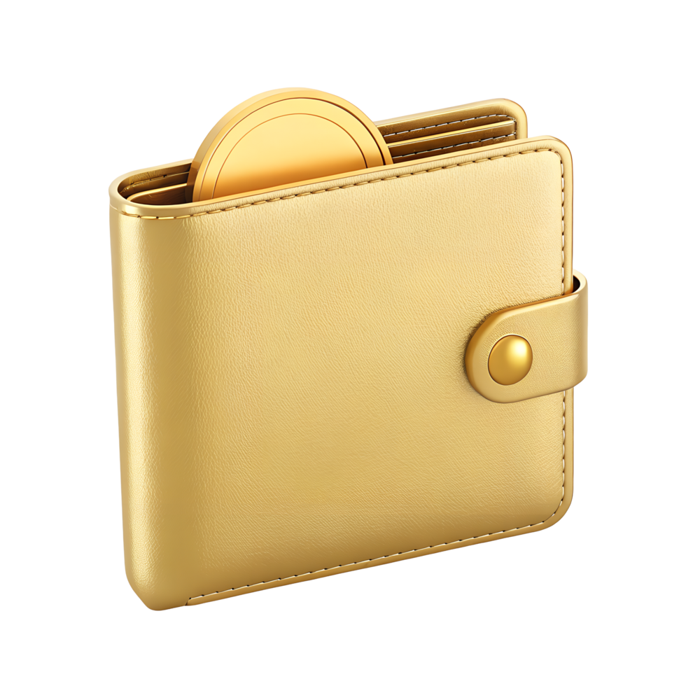 Golden Leather Wallet with Gold Coin Luxury Wealth Finance and Savings Concept png