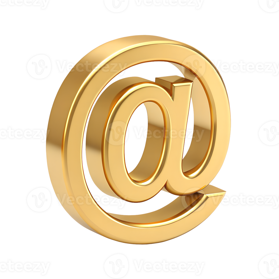 3D Golden At Symbol Email Icon Digital Communication Network Internet Technology This luxurious gold at symbol is perfect for website design or email marketing materials png