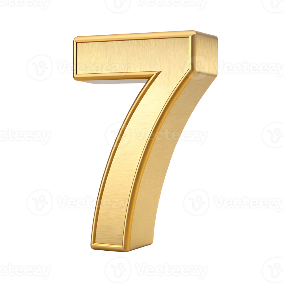 Golden Number Seven 3D Render of a Luxurious Gold Number Seven with Brushed Metal Texture Perfect for Celebrations Awards or Seventh Anniversary Designs png