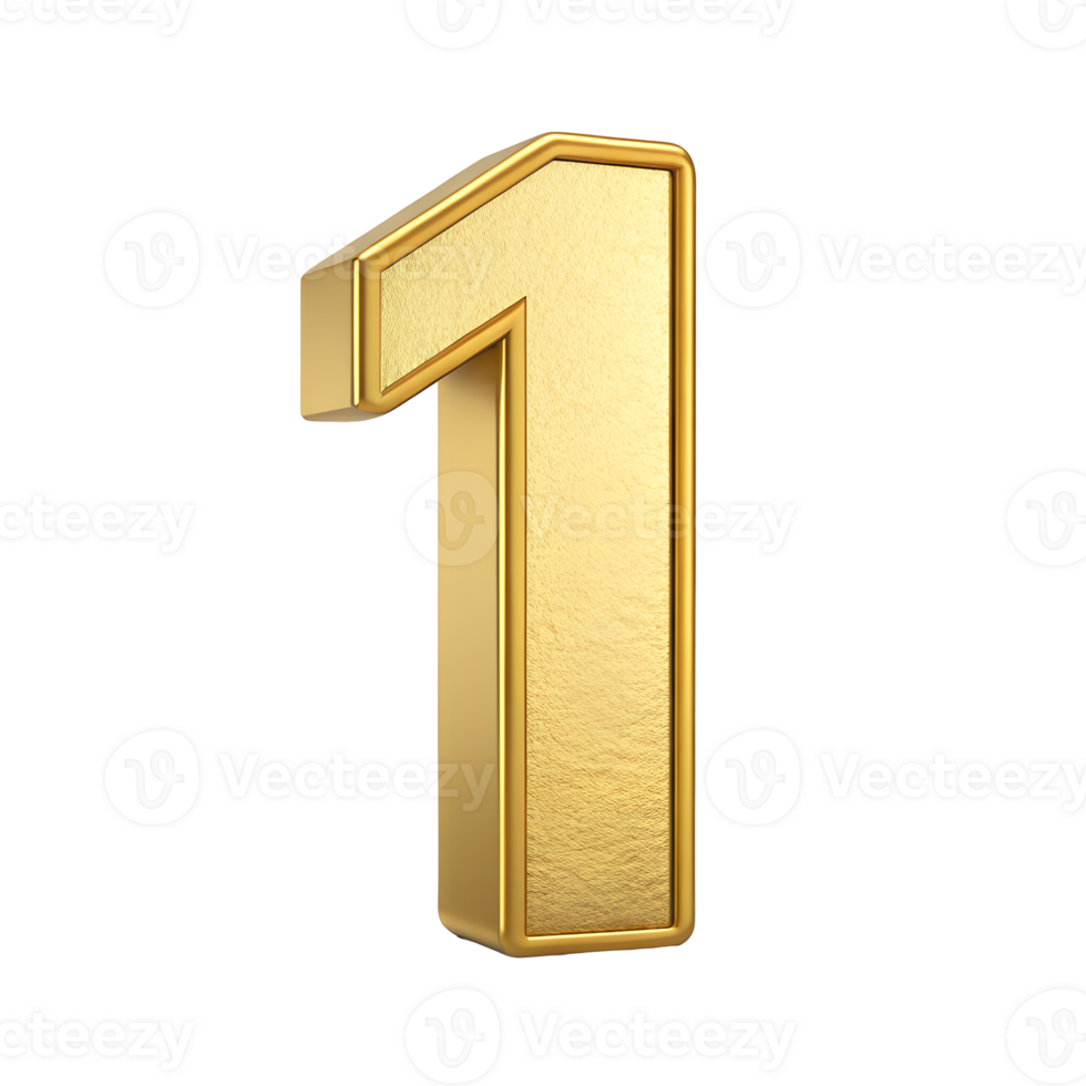 A dazzling gold number one This 3D rendered image features a textured gold one with a bold border perfect for celebratory designs first place awards and ranking concepts png