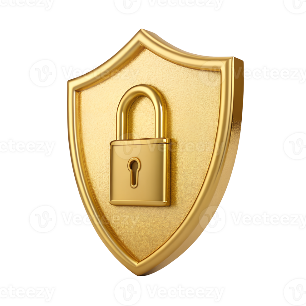 A golden shield provides strong protection a gold padlock secures valuable data symbolizing online safety and data security for your business png