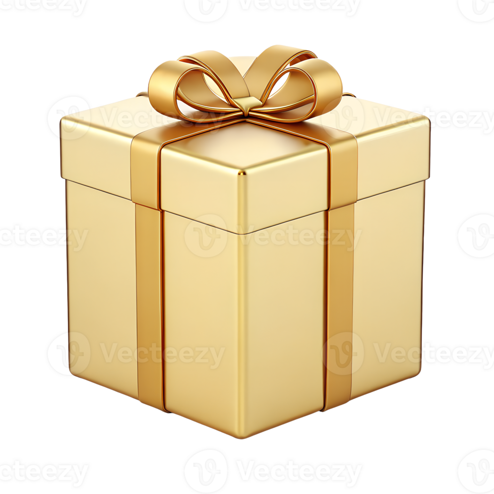 A luxurious gold gift box with a golden ribbon and bow perfect for celebrating special occasions This elegant present is ideal for holidays birthdays or anniversaries png