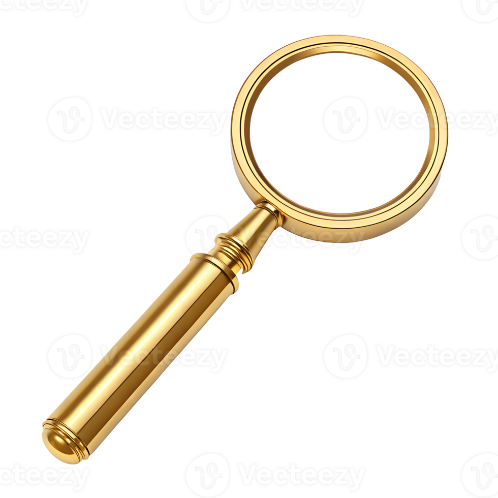 Elegant gold magnifying glass transparent background ideal for research investigation or detective themes perfect for websites presentations or print high resolution image png