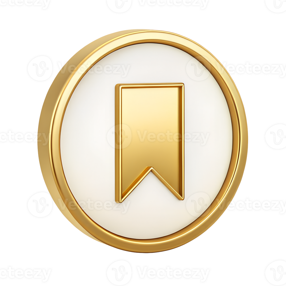 Gold Bookmark Icon on White Circle Badge 3D Render A premium golden bookmark symbol digitally rendered in three dimensions Perfect for websites apps and digital projects png