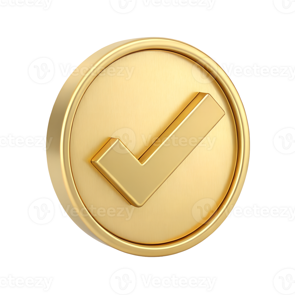 3D Render of a Gold Checkmark Icon in a Circular Badge Perfect for Approval Success Confirmation and Validation Concepts png