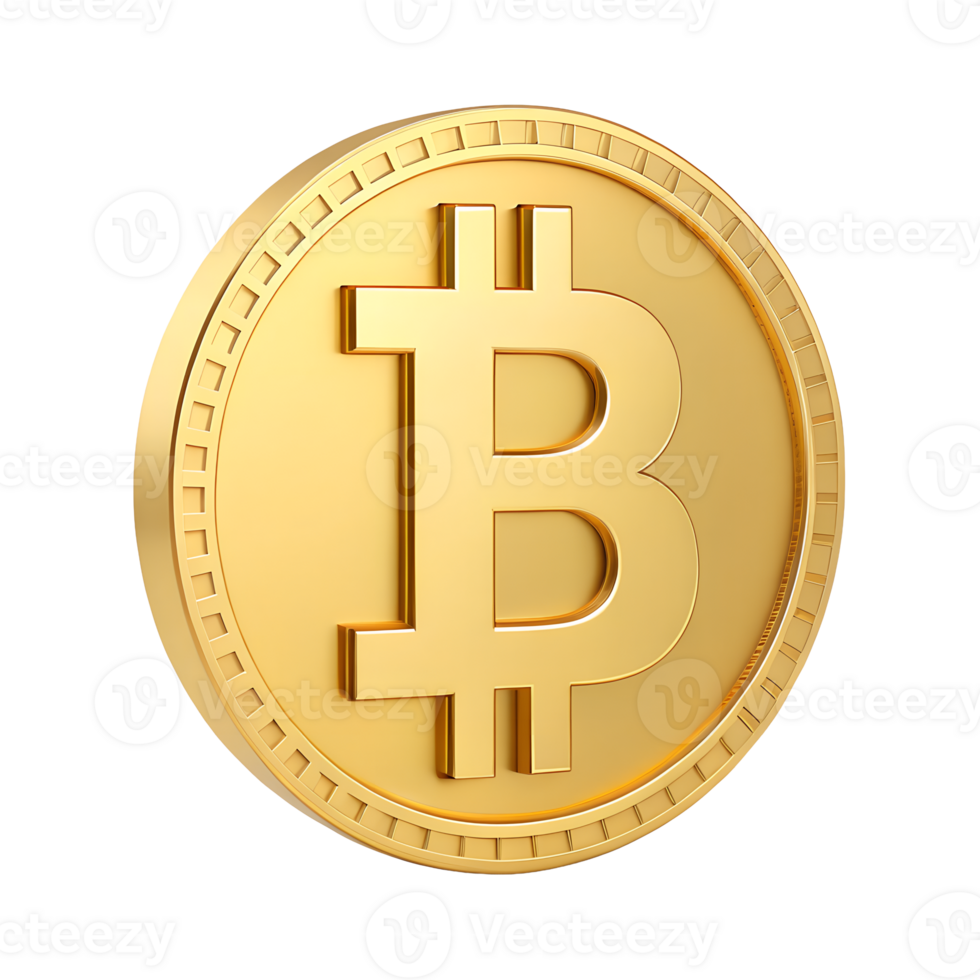 A Golden Bitcoin Cryptocurrency Coin Digital Currency Symbol Financial Investment Concept Close up View of a 3D Rendered Bitcoin png
