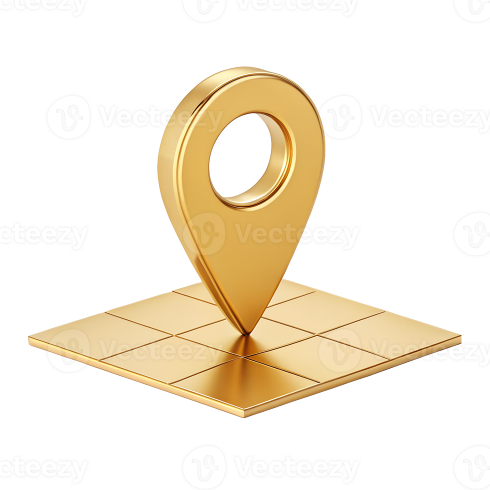Golden 3D Location Pin Icon on Grid Map Luxury GPS Navigation Pointer Symbol for Apps and Websites png