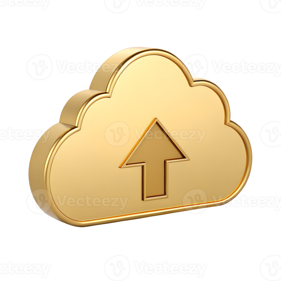 Golden Cloud Upload Icon 3D Render High Resolution Image for Website or App Design Perfect for technology blogs or presentations needing a premium feel png