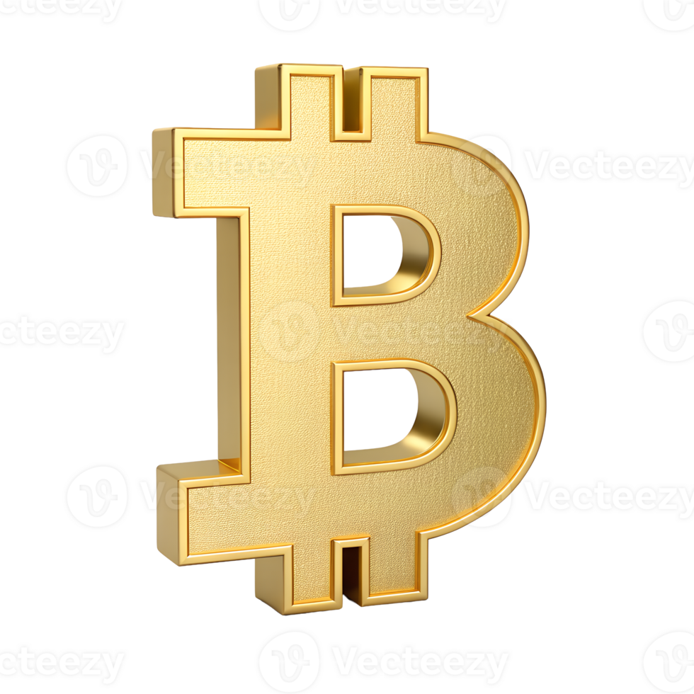 Golden Bitcoin Symbol 3D Render Cryptocurrency Digital Currency Finance Investment Wealth Blockchain Technology png