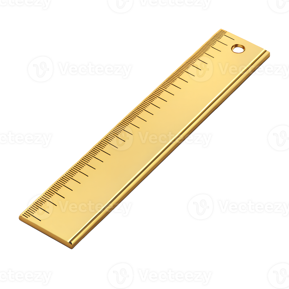 A gold metal ruler isolated transparent background this high resolution image shows a shiny golden ruler perfect for school education or design projects png