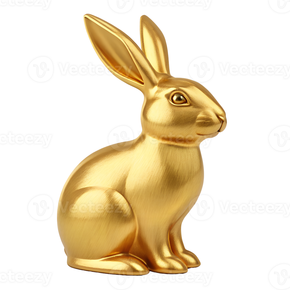 Golden Rabbit Figurine Easter Decoration Luxury Shiny Bunny Sitting Pose A perfect symbol of wealth prosperity luck and springtime Ideal for holidays or home decor png