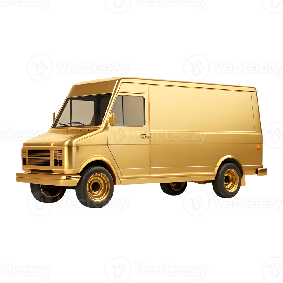 A golden delivery van isolated transparent background ideal for luxury branding or transportation concepts this shiny gold commercial vehicle represents success and wealth png