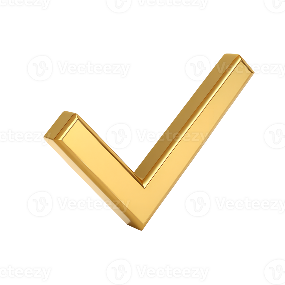 3D Render of Golden Check Mark Symbol Approval Success Yes Confirmation png