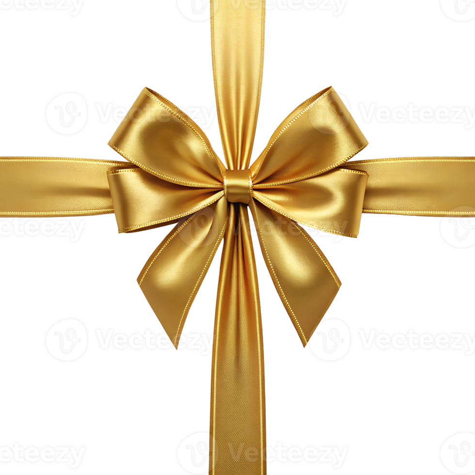 Elegant golden satin ribbon bow tied in a perfect knot on a transparent background ideal for gift wrapping luxurious presents holiday decorations or festive designs png