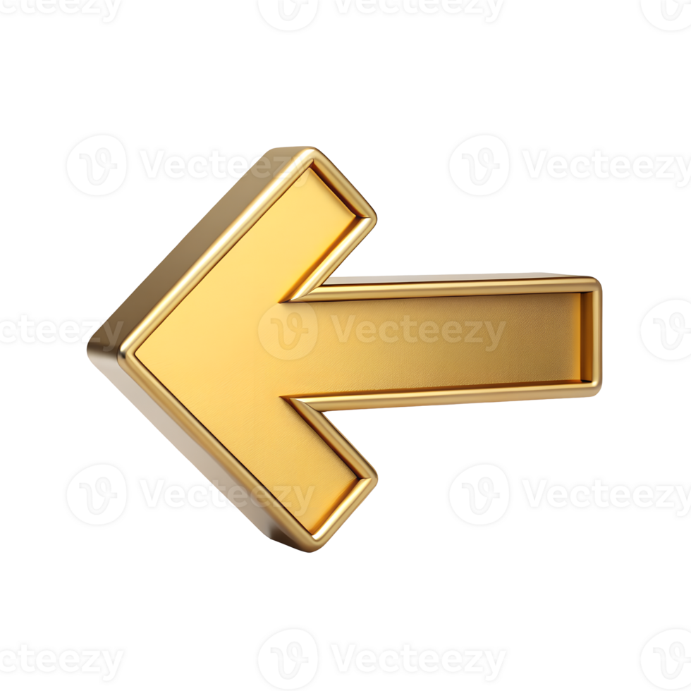 3D Golden Left Arrow Shiny Metallic Pointer Navigation Symbol Directional Sign Website Icon png