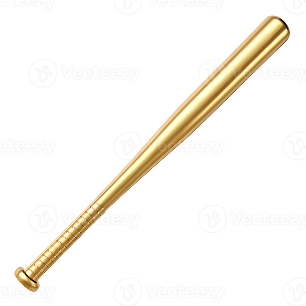 Shiny golden baseball bat sport equipment luxury gold bat isolated transparent background png
