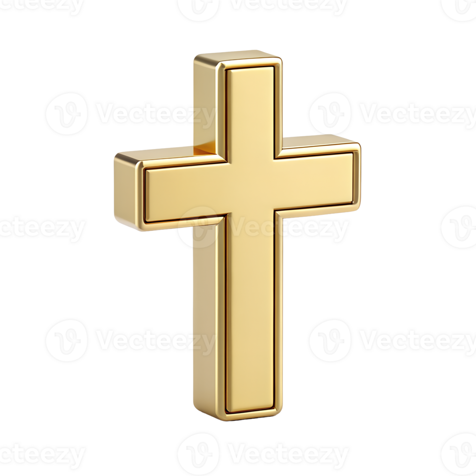 Golden Christian Cross 3D Render Religious Symbol Faith Hope Christianity Isolated on White png