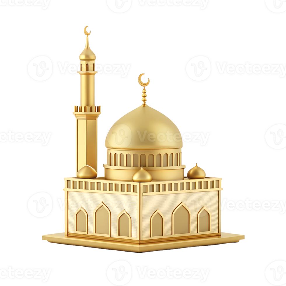 Golden Mosque 3D Model Islamic Architecture Ramadan Eid Religious Symbol png