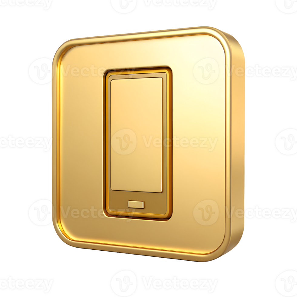 Golden Smartphone App Icon Luxury Mobile Phone Button 3D Render png