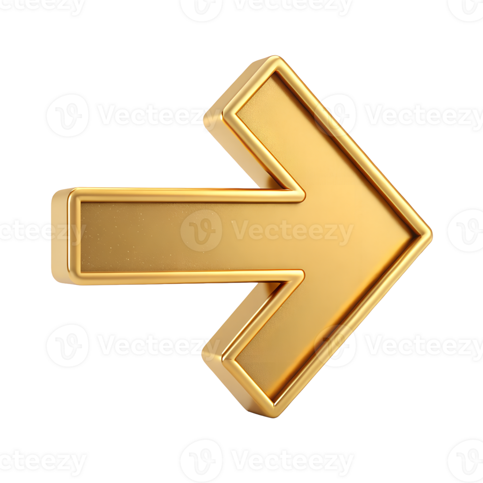 3D Render Golden Arrow Right Direction Pointer Navigation Symbol png
