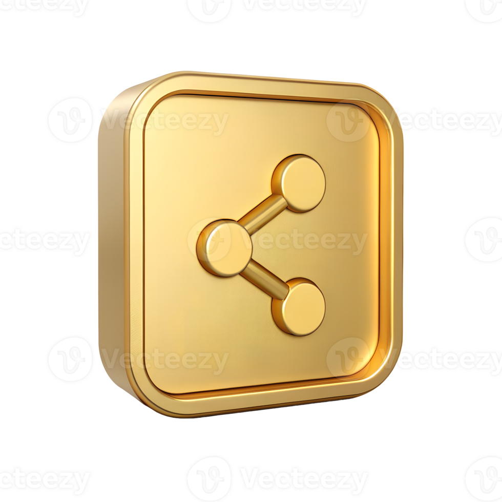 3D Golden Share Icon Social Media Network Connection App Button Luxury Gold Symbol Sharing png