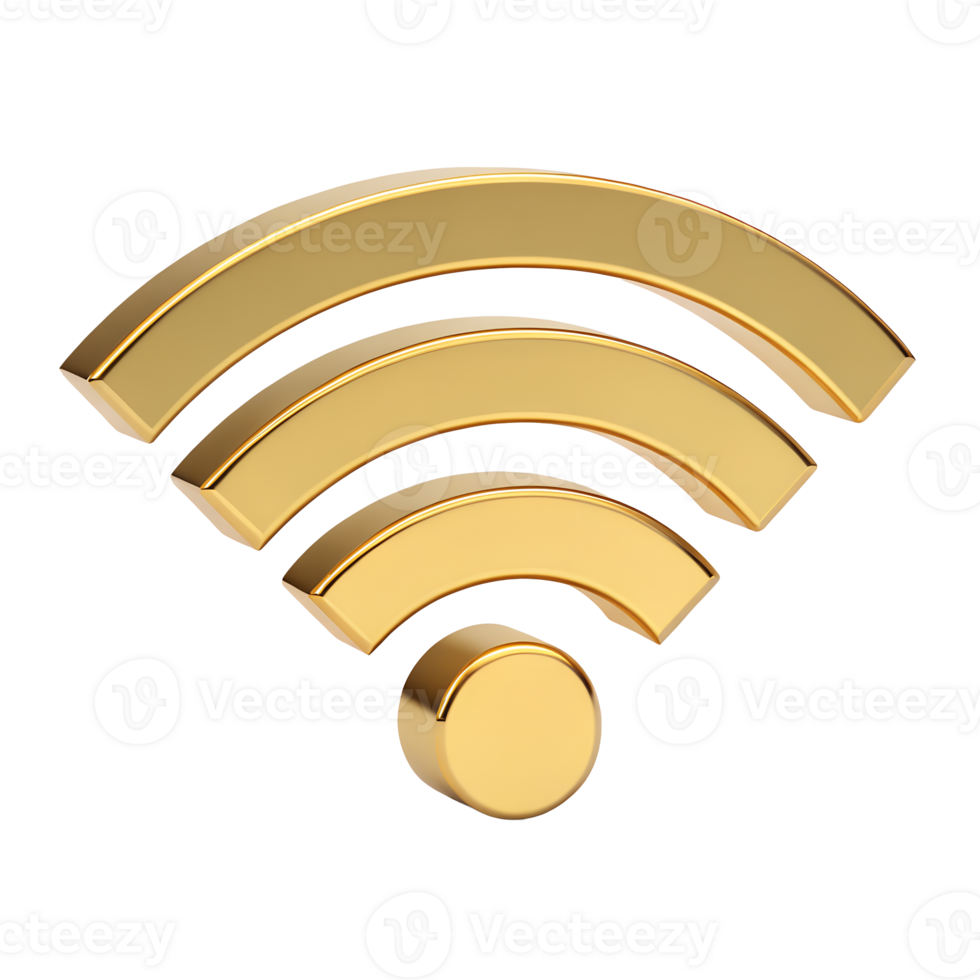 3D Render of Golden Wireless Wifi Signal Symbol Technology Icon Internet Connection png
