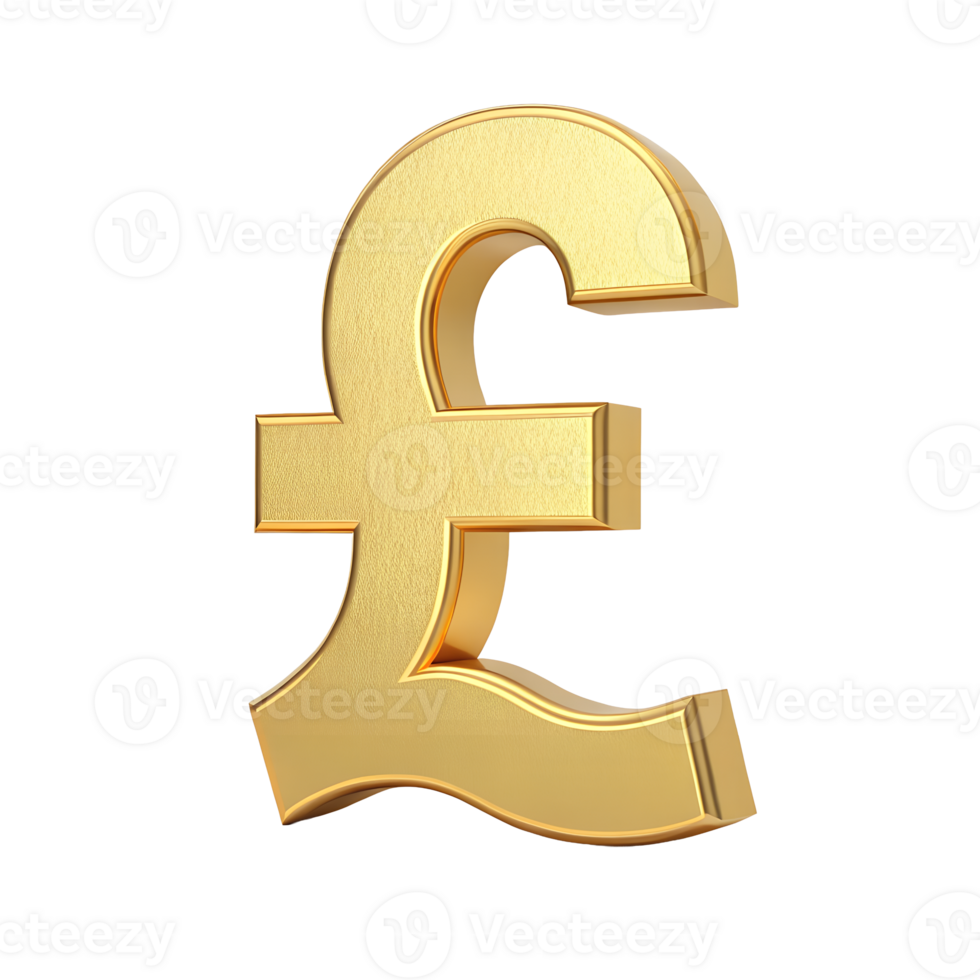 3D Render of a Golden British Pound Sterling Sign Currency Symbol Financial Wealth png