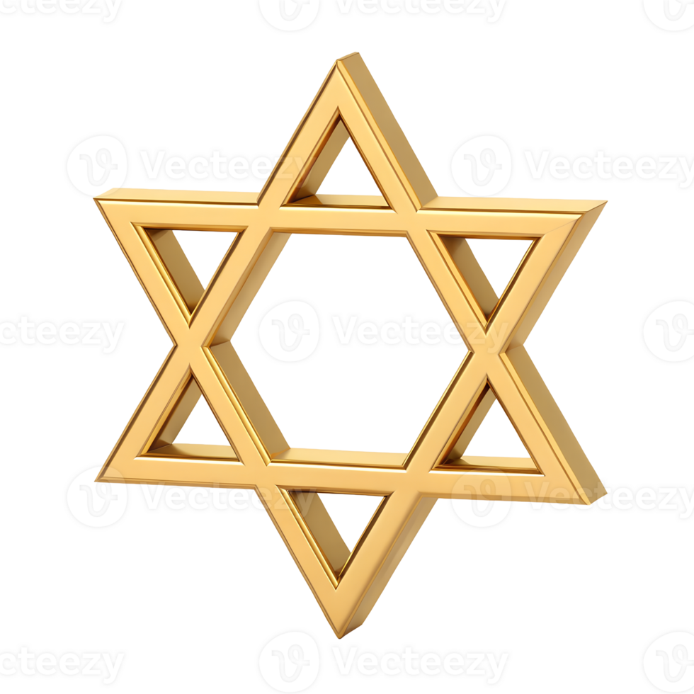 3D Render of a Gold Star of David Jewish Symbol Religious Icon Festive Decoration png