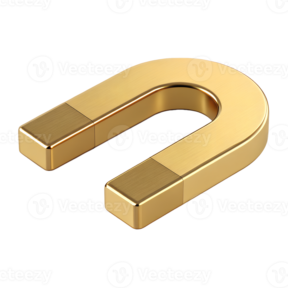 Gold Horseshoe Magnet 3D Render Metallic Attraction Power Luxury png