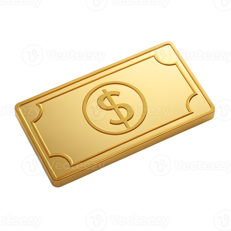 3D Render of a Golden Dollar Bill Wealth Finance Currency Success Luxury png