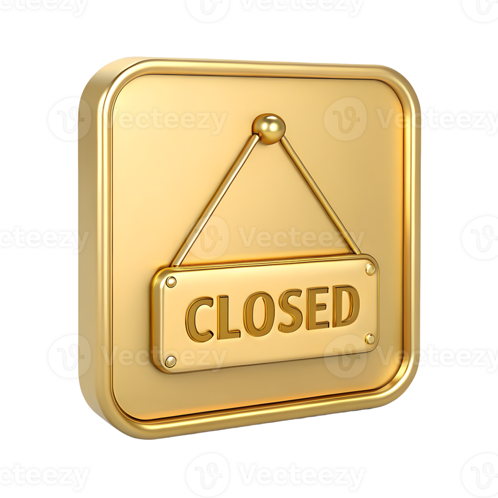 Gold 3D Render Closed Sign Business Closed Sign Gold Door Hanger Luxury Closed Signboard png