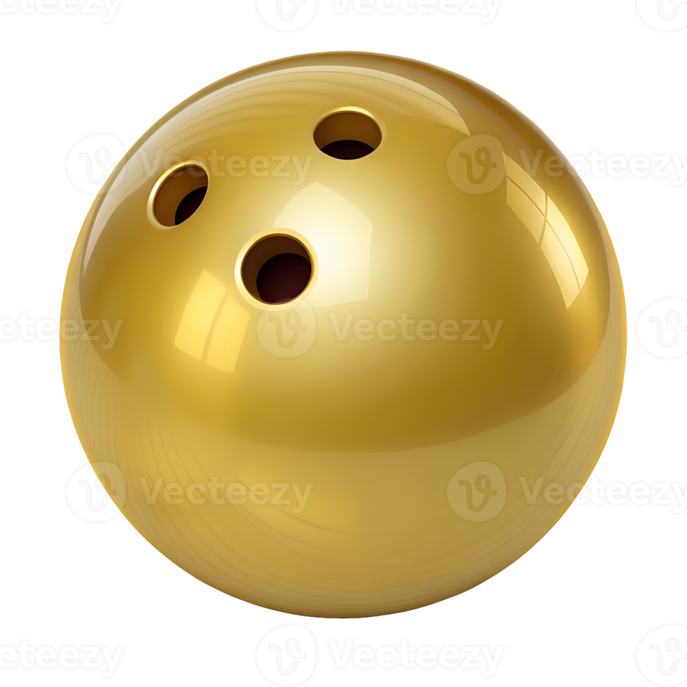 Shiny Golden Bowling Ball Sport Equipment Three Finger Holes Luxury Glossy Texture Isolated on Black png