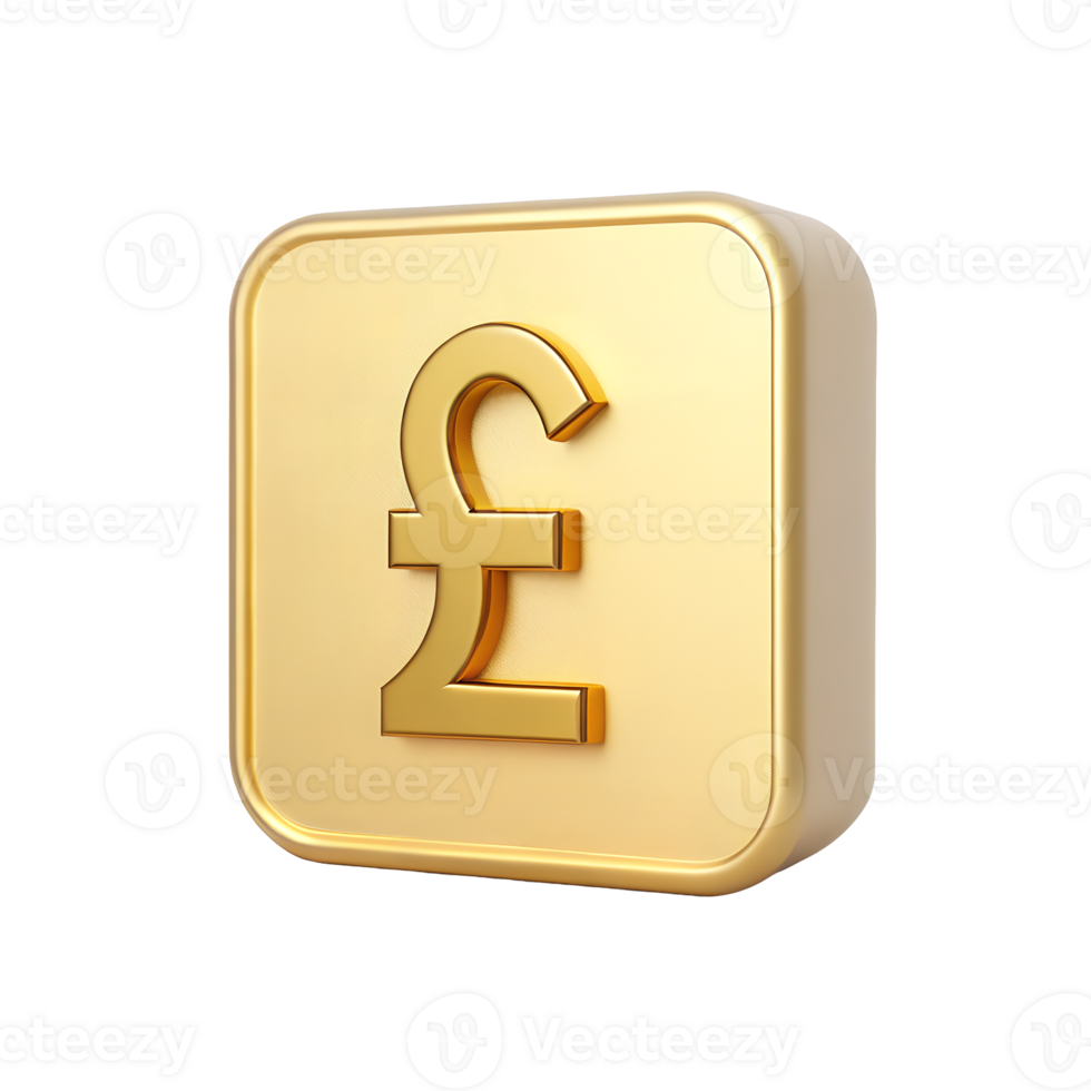 3D Golden Square Button with British Pound Sterling Symbol png